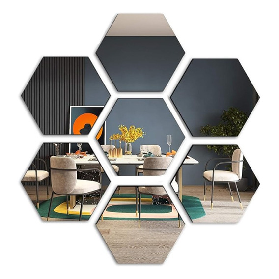 Vinilo Decorativo Espejo Pared Adhesivo Hexagonal Hexágono 