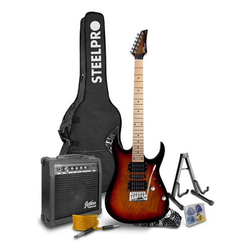 Paquete Guitarra Electrica Jethro Series By Steelpro 041-sk Color Ash Blur 3 Tone Material Del Diapasón Maple Orientación De La Mano Diestro