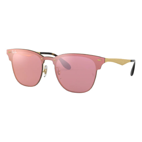 Gafas de sol Ray-Ban Clubmaster Blaze Standard con marco de metal color polished gold, lente pink de plástico espejada, varilla polished gold de metal - RB3576N