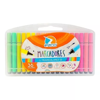 Marcadores Triangulares Ezco Estuche Plastico X 36 Colores 