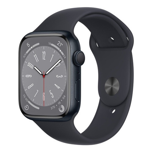 Apple Watch Series 8 GPS - Caja de aluminio medianoche 45 mm - Correa deportiva medianoche - Patrón