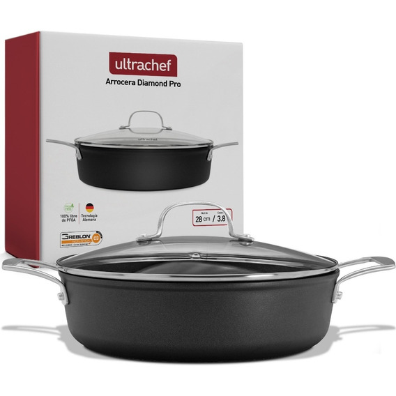 Arrocera Antiadherente Ultrachef Recubrimiento Alemán 28cm Color Diamond Pro Negro