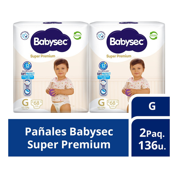 2 Paquetes De Pañales De Bebé Babysec Super Premium 136 Un G