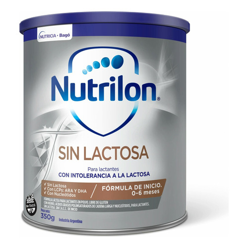 Leche de fórmula en polvo sin TACC Nutricia Bagó Nutrilon Sin Lactosa en lata de 1 de 350g - 0 meses a 2 años