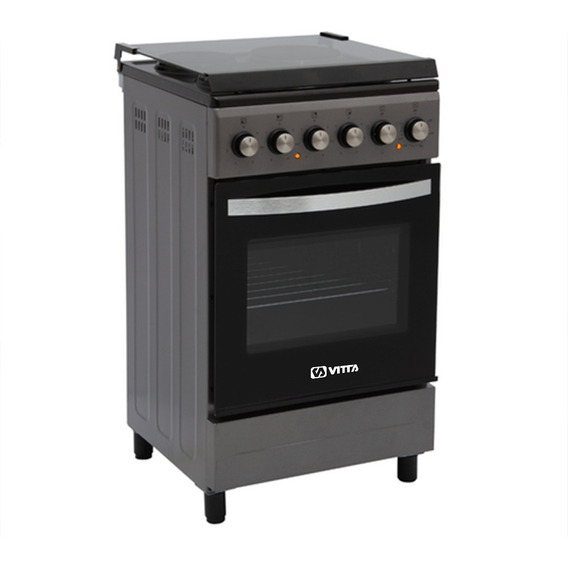 Cocina Vitta Negra eléctrica 4 hornallas  gris oscuro puerta con visor 58L