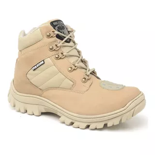 Bota Militar Coturno Cano Curto Tático Couro Nobuck Areia