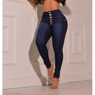 Calça Jeans Feminina Cós Largo Premium Afina Cintura Botões