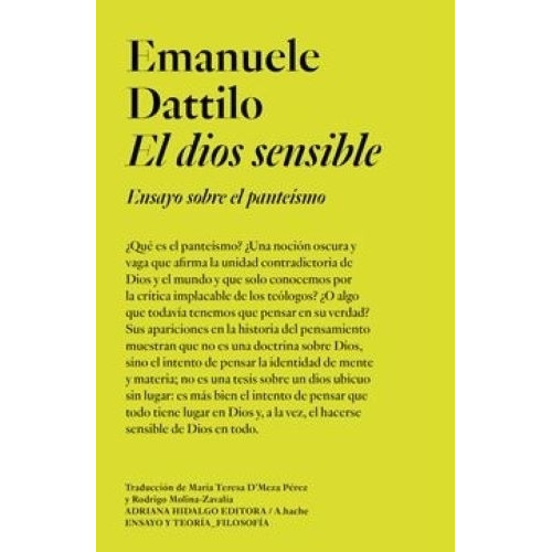 El Dios Sensible - Emanuele Dattilo, De Dattilo, Emanuele. Editorial Adriana Hidalgo Editora, Tapa Blanda En Español, 2023