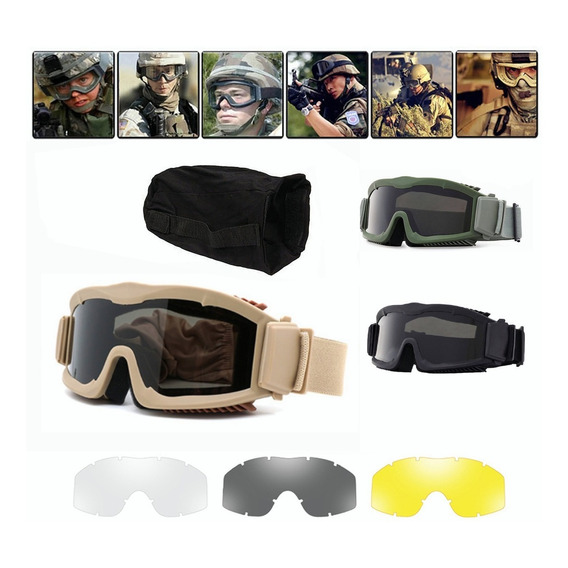 Gafas Tácticas Goggle Militares Con 3 Lentes