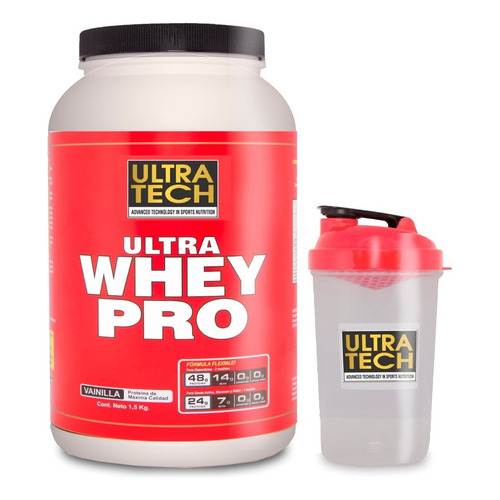 Proteina Whey Protein X 1,5 Kg + Shaker Proteína De Suero Concentrada 90 % Ultra Tech Sabor Vainilla