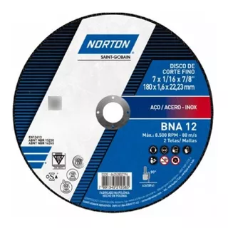 Disco De Corte Inox Norton Bna 12 180x1.6x22.23 Cx 25un