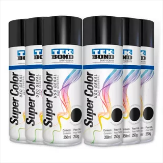 Tinta Spray Tek Bond Preto Fosco Uso Geral 350ml Emb. C/ 06