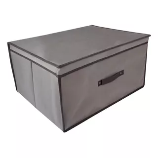 Caja Organizadora Grande Rígida Fibra Tela Tapa 60x45x30cm Color Gris 60x45x30