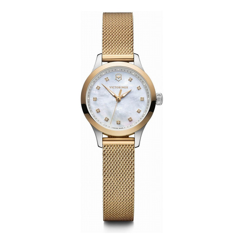 Reloj Victorinox Alliance Xs 28mm 241879 Swarovski Original Color De La Malla Dorado Color Del Bisel Dorado Color Del Fondo Blanco