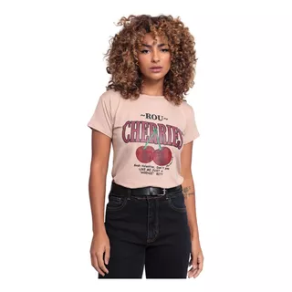 Tshirt Feminina Estilosa Tendência Blusinha Estampada Cereja