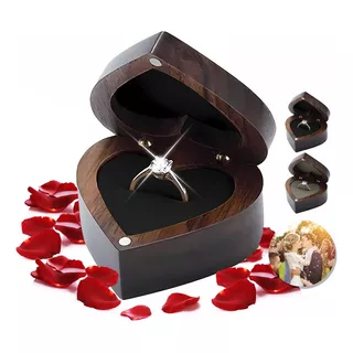 Estuche Premium De Madera Nogal Para Anillo Compromiso Boda