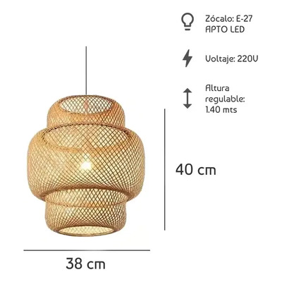 Lampara Colgante Baco Diseño Bambu Apto Led Deco Lk Bambú