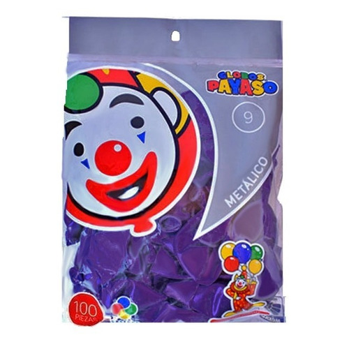 Globo Latex Decorator Metalico N° 9 Payaso Bolsa/100pz Color Morado