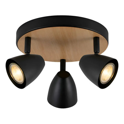 Aplique Plafon 3 Luces Negro Madera Apto Led Gu10 U1903 Mks Negro/madera