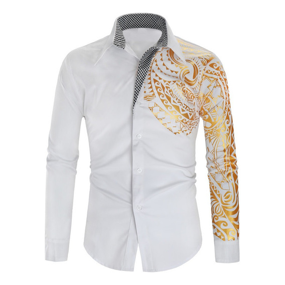 Camisa Hombre Moda Manga Larga Con Estampado De Lujo Para 