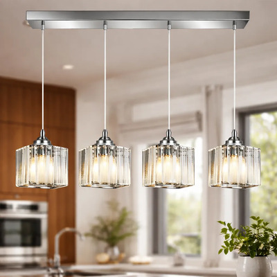  Colgante 4 Luces Prisma C Cristal Cromo Apto Led E27 Ld Cromo