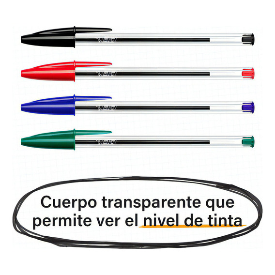 Pluma Lapicero Bic Dura+ Punto Mediano 1 Mm Caja 50 Piezas Color de la tinta Mixto Color del exterior Transparente