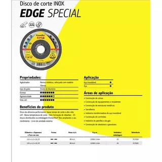 Disco Corte Inox Kronenflex Edge 1,2mm 4.1/2 Klingspor 25und