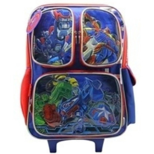 Mochila Escolar Avengers 18p. Con Carro Cresko Sp587 Carrito Color Azul