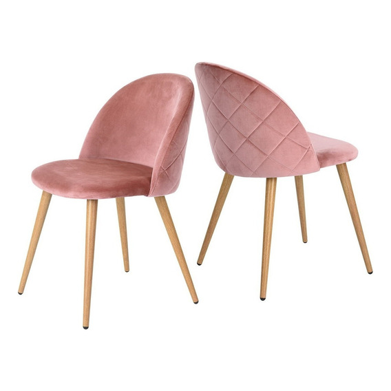 2 Silla De Comedor Pata De Hierro Terciopelo Rosa Zomba