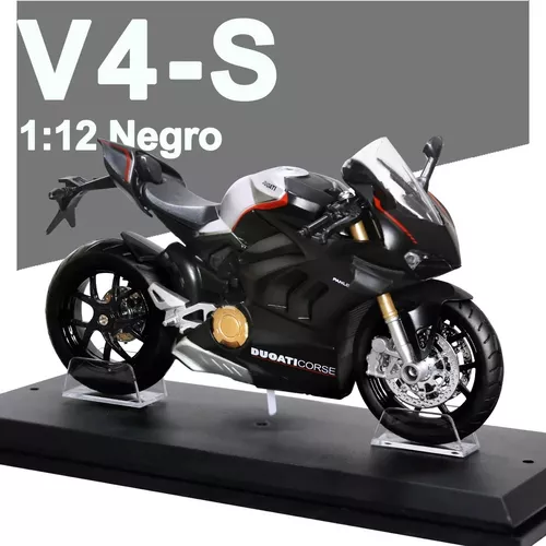 Coleccion Escala Moto Juguete V4s Con Luz Y Sonido Base 1:12 Color Negro