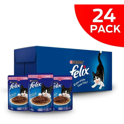 Pack X 24 Suplemento Trocitos De Carne Purina Felix 85gr C/u