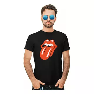 Playera Negra Estampado Rolling Stones Lengua