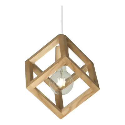 Colgante 1 Luz Cubo Madera Paraiso Vintage Apto Led Cx Madera Paraiso