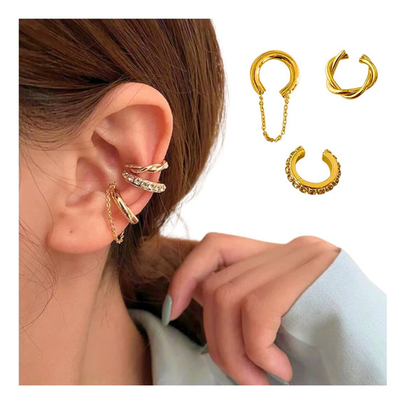 Aretes Ear Cuff Mujer Ajustable Sin Perforación Set Duquesa