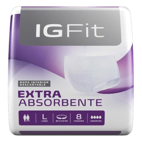 Igfit ropa interior descartable talle L grande extra absorbente paquete con 8 unidades
