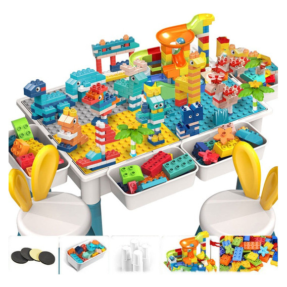 Juego Mesa Y Silla Infantil Con Bloques 286pc Y Cajas Latera