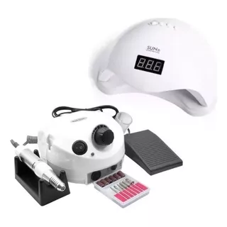 Kit Manicure Completo Sun 5 Led Uv Cabine Lixadeira Elétrica Cor Motor Branco 110v