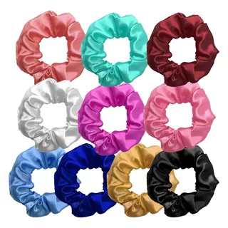 10 Xuxinhas Scrunchies Frufru Rabicó Cetim Anti Frizz Cabelo