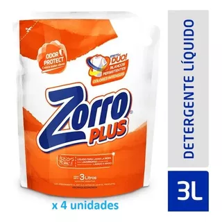 Caja Detergente Ropa Liquido Zorro 3000ml X 4 Un - Dh Tienda