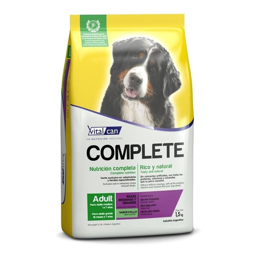 Alimento Vitalcan Complete para perro adulto de raza mediana y grande sabor pollo en bolsa de 1.5 kg