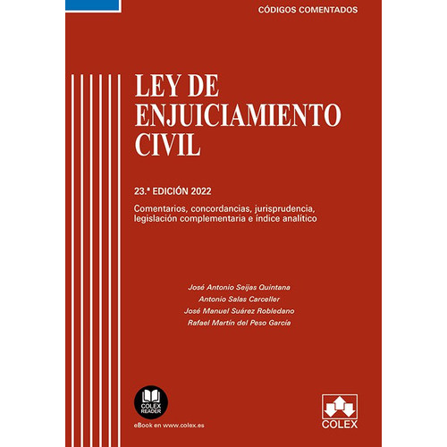 Ley De Enjuiciamiento Civil 2022. Comentarios, Concordancias, Jur, De Aa.vv. Editorial Colex, Tapa Blanda En Español