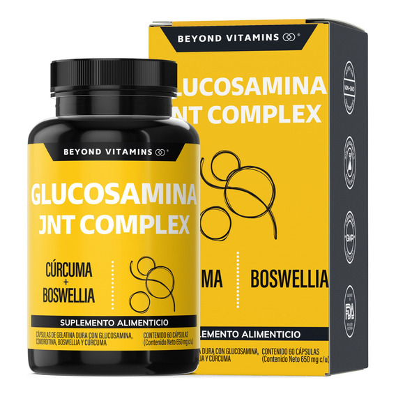 Glucosamina + Cúrcuma + Boswellia Beyond Vitamins | sin sabor | suplemento alimenticio Joint Complex | 60 cápsulas