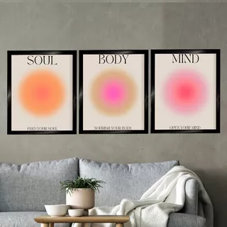 Set 3 Cuadros Grande Aura Positiva Espiritual Sala 55x45 Cm