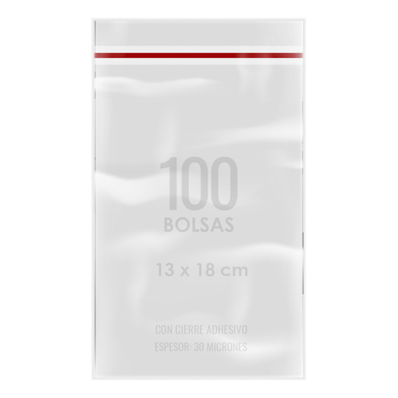 100 Bolsas Celofan Adhesivo Transparente 13x18cm