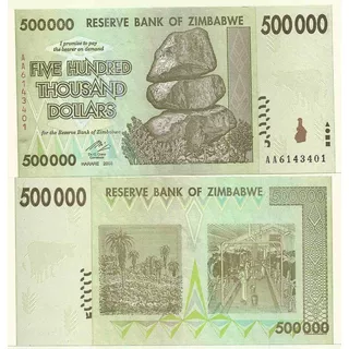 2 Billetes Zimbawe 500.000 Y 500 Milllones Sin Circular