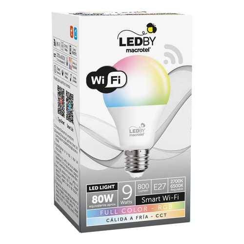 Ampolleta Led Wifi 9w Color Rgb Macrotel Lb-a60w01 Luz Blanco Frío