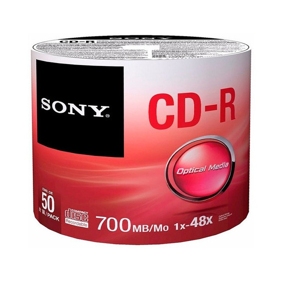 Disco Compacto Virgen Cd-R Sony 48x 700mb Paquete con 50 piezas
