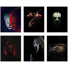 Póster Películas Terror Personajes It, Jason, Freddy, Scream