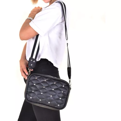 Cartera bandolera PM Complementos bandolera mujer sublimada diseño rombo de  cuero sintético negra con correa de hombro negra y blanca