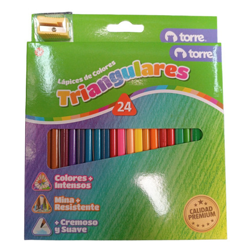 Lapices De 24 Colores Torre Triangulares + Sacapunta